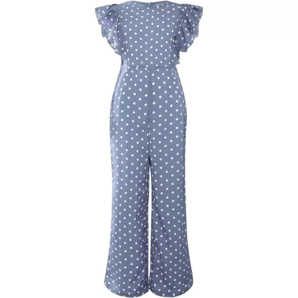 WDIRARA Girl's Polka Dots Ruffle Trim Cap Sleeve Round Neck Wide Leg Jumpsuit