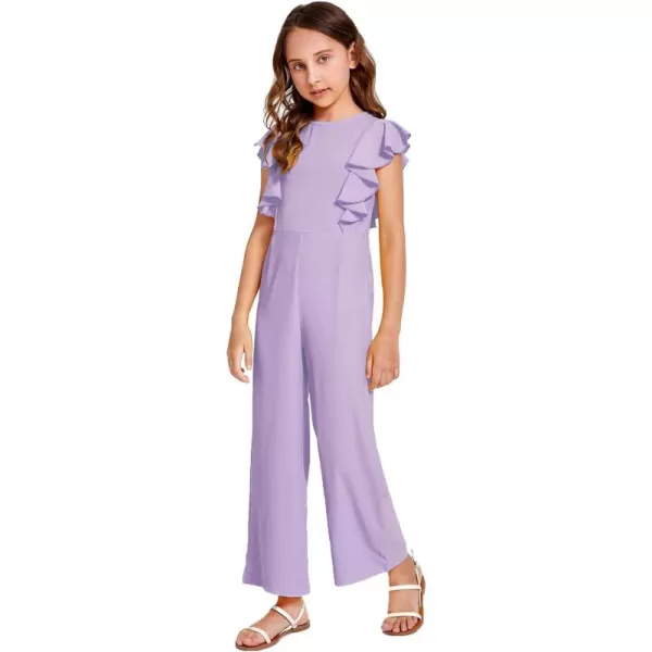 WDIRARA Girl's Polka Dots Ruffle Trim Cap Sleeve Round Neck Wide Leg Jumpsuit