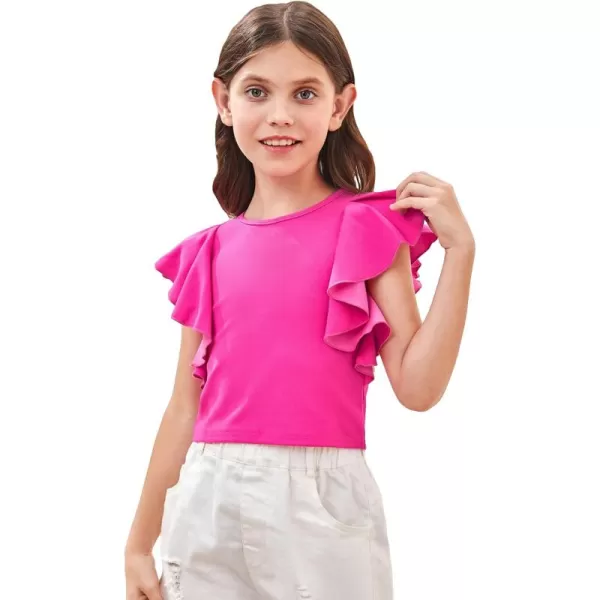 WDIRARA Girl's Ruffle Cap Sleeve Round Neck Cute Top T Shirt Solid Tee