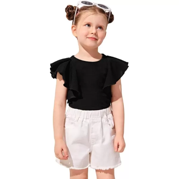 WDIRARA Girl's Ruffle Cap Sleeve Round Neck Cute Top T Shirt Solid Tee
