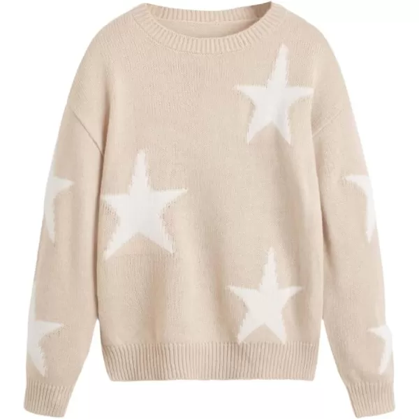 WDIRARA Girl's Star Pattern Round Neck Long Sleeve Sweater Casual Tops