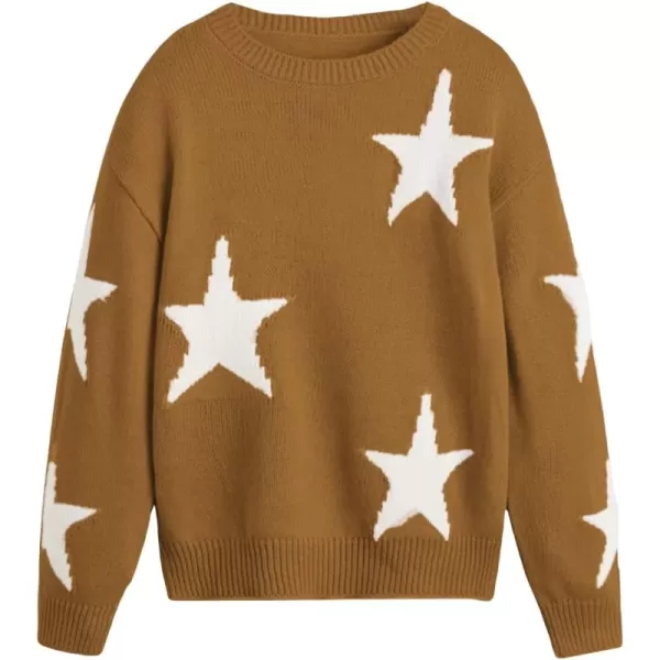 WDIRARA Girl's Star Pattern Round Neck Long Sleeve Sweater Casual Tops