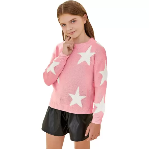WDIRARA Girl's Star Pattern Round Neck Long Sleeve Sweater Casual Tops