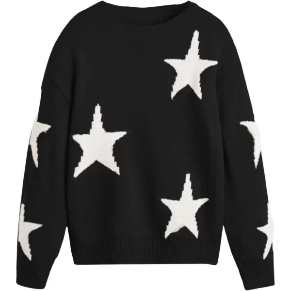 WDIRARA Girl's Star Pattern Round Neck Long Sleeve Sweater Casual Tops