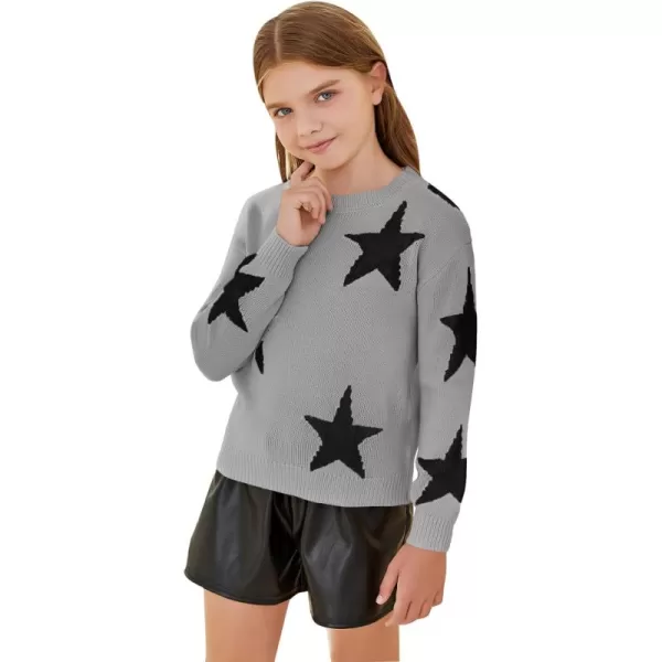 WDIRARA Girl's Star Pattern Round Neck Long Sleeve Sweater Casual Tops