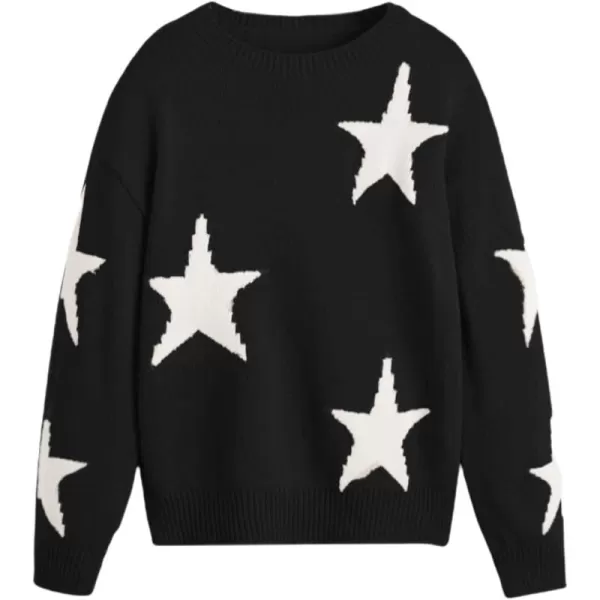 WDIRARA Girl's Star Pattern Round Neck Long Sleeve Sweater Casual Tops