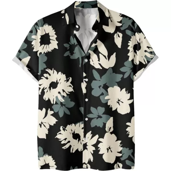 WDIRARA Men's Allover Printed Button Front Collar Hawaii Short Sleeve Colorblock Shirt