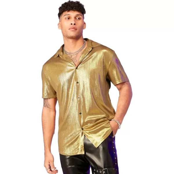 WDIRARA Men's Crocodile Print Button Down Top Streetwear Collar Neck Short Sleeve Shirt
