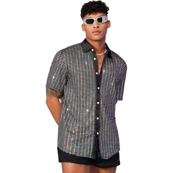 WDIRARA Men's Crocodile Print Button Down Top Streetwear Collar Neck Short Sleeve Shirt
