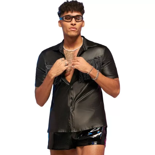 WDIRARA Men's Crocodile Print Button Down Top Streetwear Collar Neck Short Sleeve Shirt