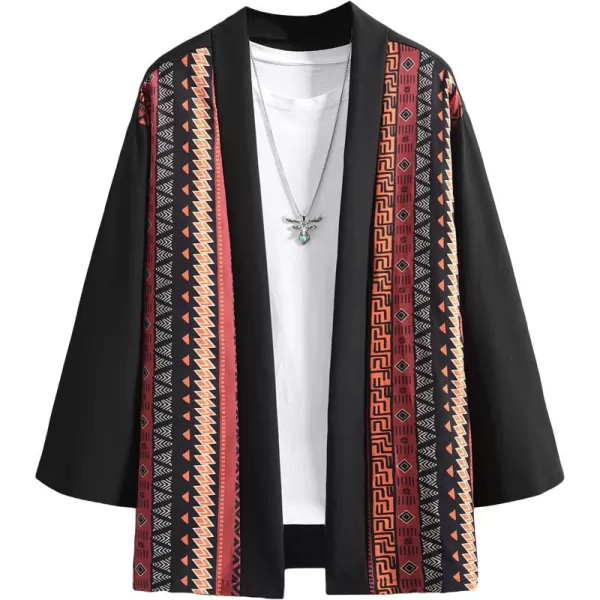 WDIRARA Men's Floral and Crane Print Japanese Style Kimono Tee