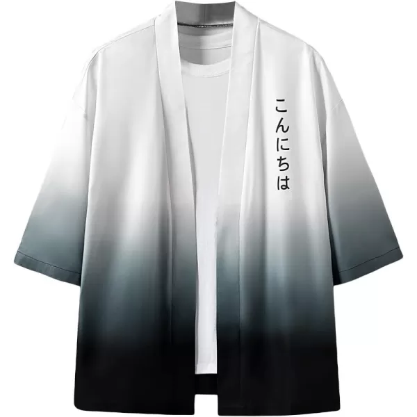 WDIRARA Men's Floral and Crane Print Japanese Style Kimono Tee