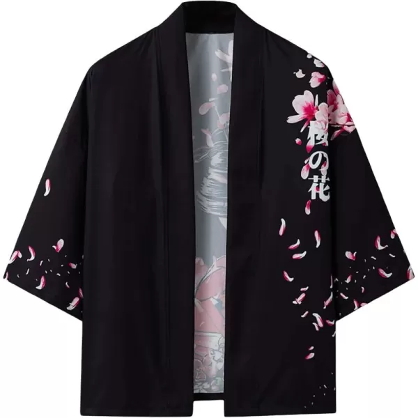 WDIRARA Men's Floral and Crane Print Japanese Style Kimono Tee
