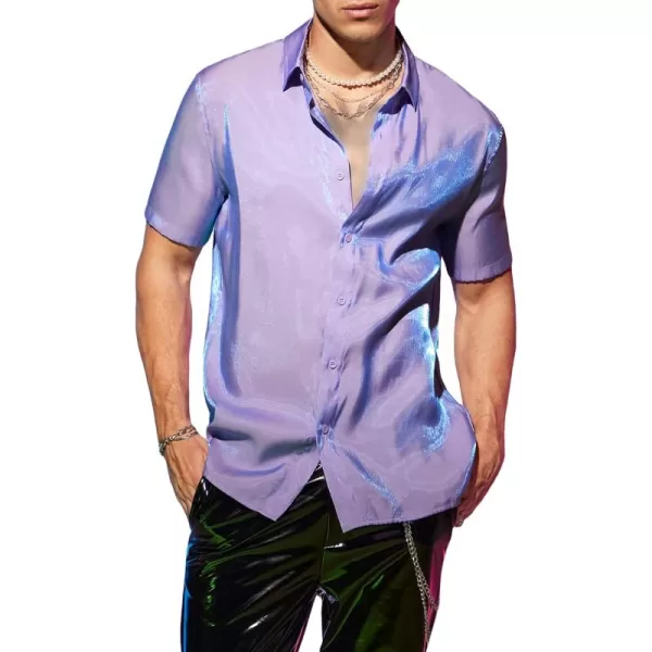 WDIRARA Men's Graphic Print Short Sleeve Tops Stand Collar Button Front Shirt
