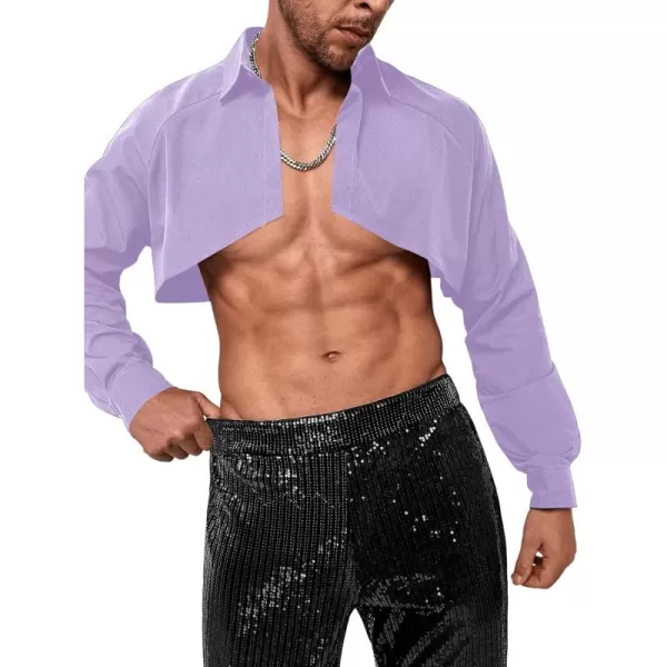 WDIRARA Men's Muscle Long Raglan Sleeve Open Front Super Crop Half Top Shirt
