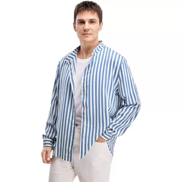 WDIRARA Men's Striped Button Front Long Sleeve Shirt Casual Tops Dress Shirts