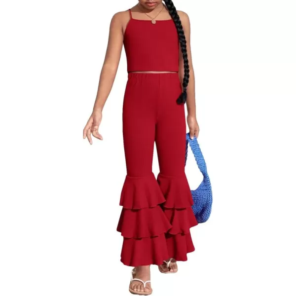 WDIRARA Toddler Girl's 2 Piece Set Sleeveless Cami Top With Ruffle Trim Flare Leg Pants