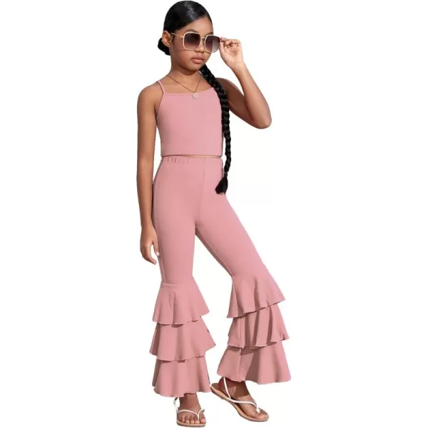 WDIRARA Toddler Girl's 2 Piece Set Sleeveless Cami Top With Ruffle Trim Flare Leg Pants