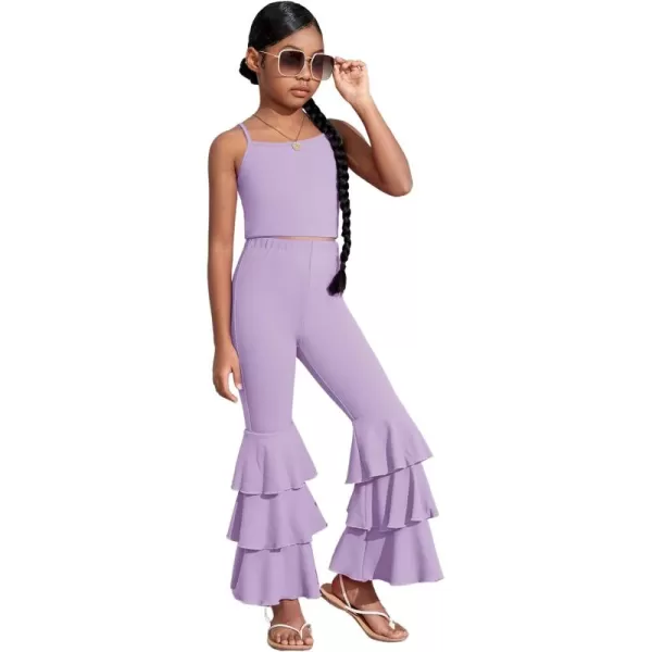 WDIRARA Toddler Girl's 2 Piece Set Sleeveless Cami Top With Ruffle Trim Flare Leg Pants
