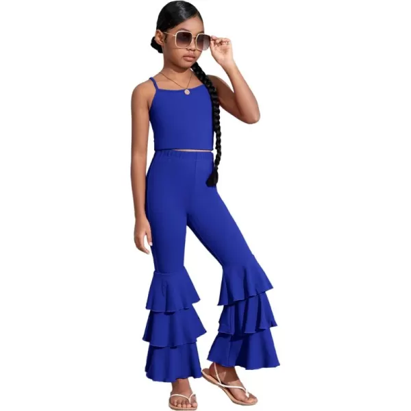 WDIRARA Toddler Girl's 2 Piece Set Sleeveless Cami Top With Ruffle Trim Flare Leg Pants