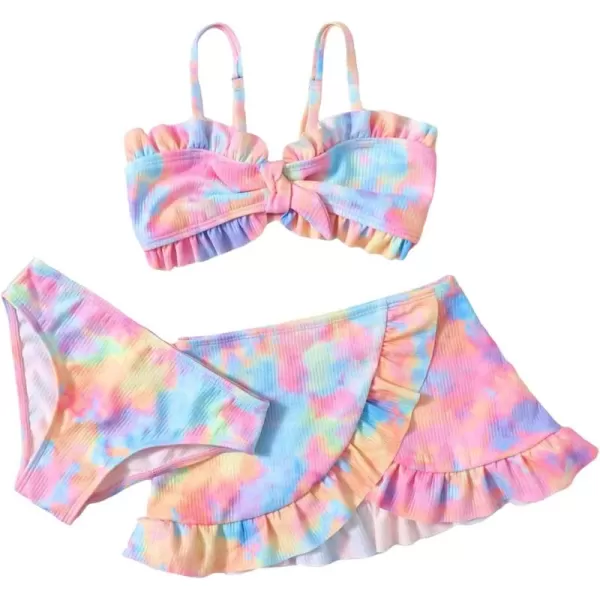 WDIRARA Toddler Girl's 3 Pieces Tie Dye Bikini Swimsuit with Ruffle Trim Beach Skirt