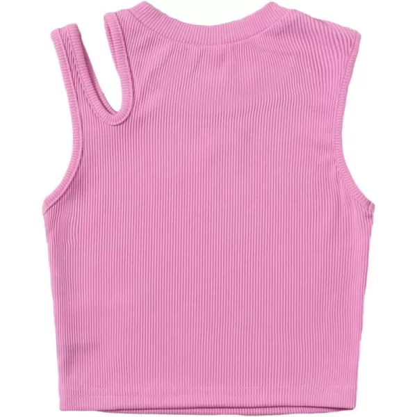 WDIRARA Toddler Girl's Cut Out Asymmetrical Round Neck Sleeveless Rib Knit Tank Top