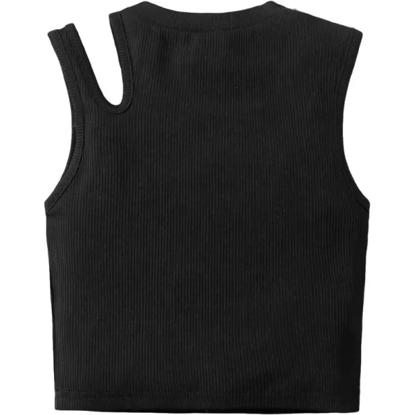 WDIRARA Toddler Girl's Cut Out Asymmetrical Round Neck Sleeveless Rib Knit Tank Top