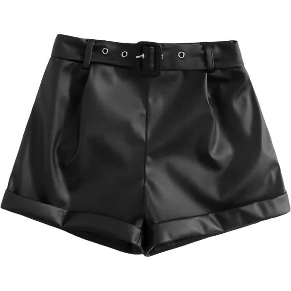 WDIRARA Toddler Girl's Paper Bag Waist Button Front Wide Leg PU Leather Shorts