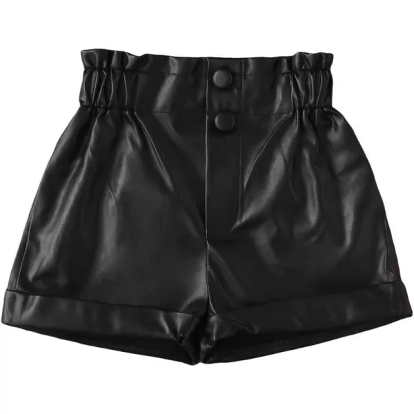 WDIRARA Toddler Girl's Paper Bag Waist Button Front Wide Leg PU Leather Shorts