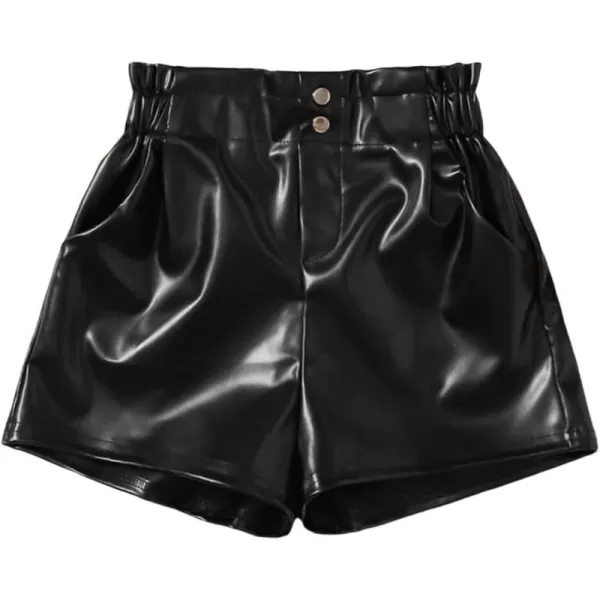 WDIRARA Toddler Girl's Paper Bag Waist Button Front Wide Leg PU Leather Shorts