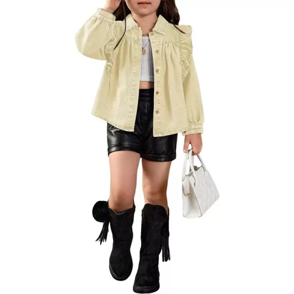 WDIRARA Toddler Girl's Ruffle Trim Collared Long Sleeve Button Up Denim Shirt Jacket
