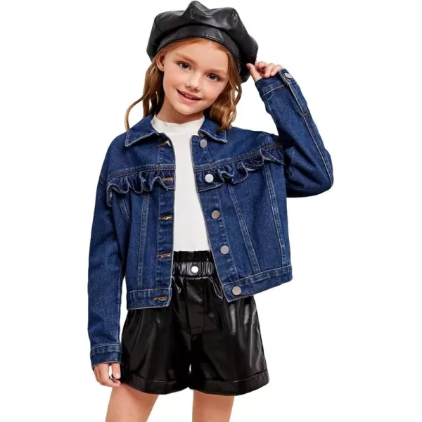 WDIRARA Toddler Girl's Ruffle Trim Collared Long Sleeve Button Up Denim Shirt Jacket