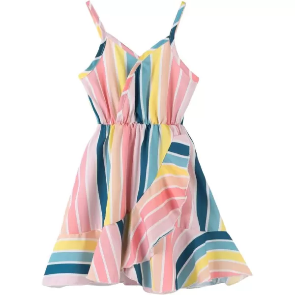 WDIRARA Toddler Girl's Striped Sleeveless Wrap Ruffle Hem High Waist Cami Dress