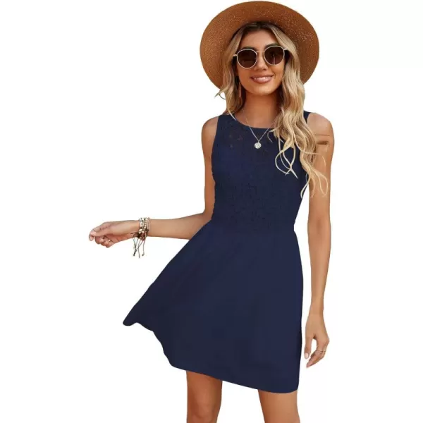 WDIRARA Women's Floral Lace Sleeveless Round Neck Ruffle Hem A Line Dress