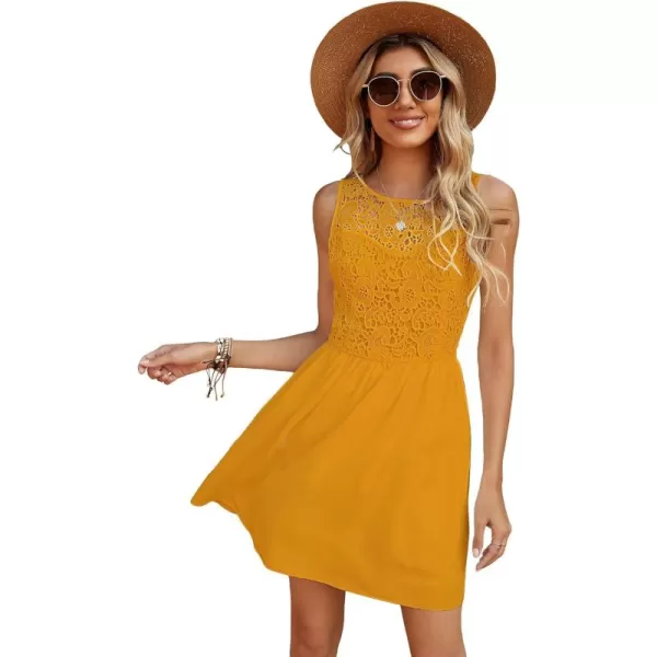 WDIRARA Women's Floral Lace Sleeveless Round Neck Ruffle Hem A Line Dress