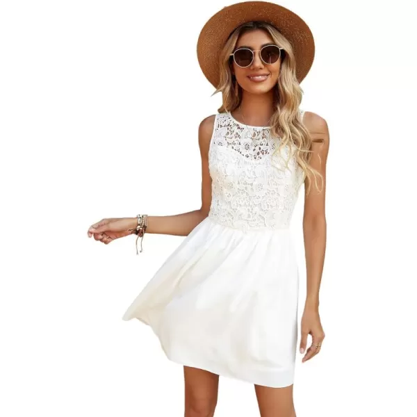 WDIRARA Women's Floral Lace Sleeveless Round Neck Ruffle Hem A Line Dress