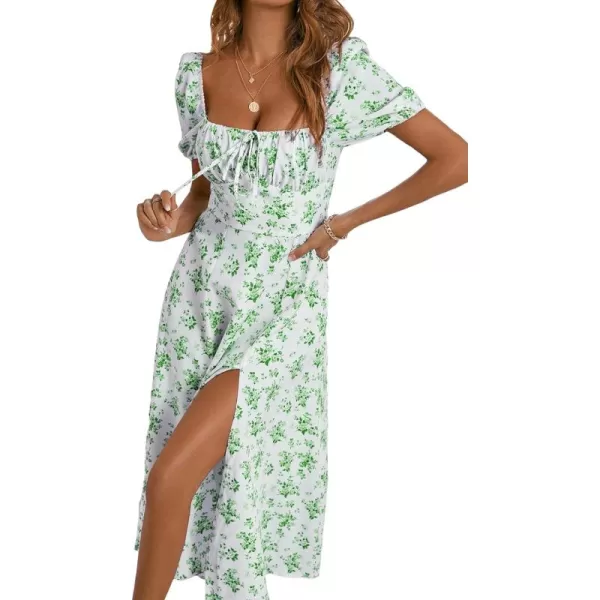 WDIRARA Women's Floral Print Tie Front Square Neck Short Sleeve Split Thigh Dress