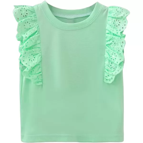 WDIRARA Women's Girls White Blouse Ruffle Cap Sleeve Plain Blank Round Neck Tie Back Summer Casual Blouses 2-7Y