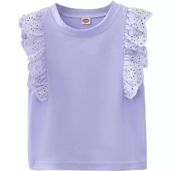 WDIRARA Women's Girls White Blouse Ruffle Cap Sleeve Plain Blank Round Neck Tie Back Summer Casual Blouses 2-7Y