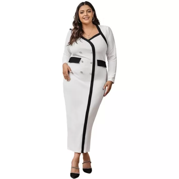 WDIRARA Women's Plus Size Colorblock Long Sleeve Split Hem Elegant Bodycon Maxi Dress