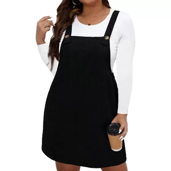 WDIRARA Women's Plus Size Corduroy Sleeveless Short Pinafore Overall Dress with Pocket