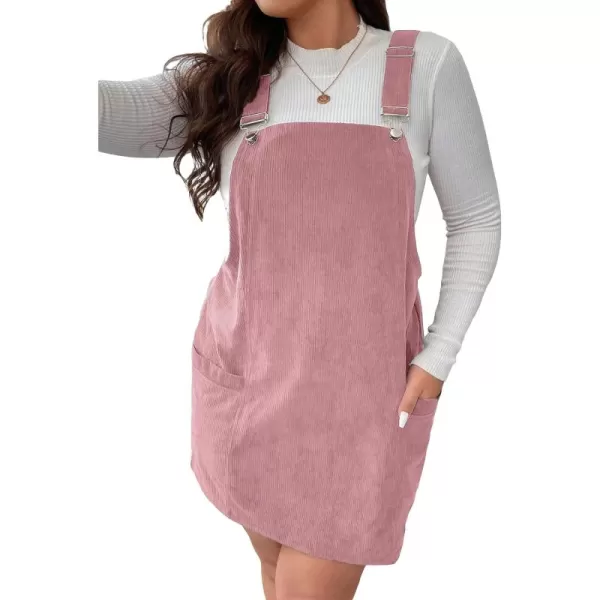 WDIRARA Women's Plus Size Corduroy Sleeveless Short Pinafore Overall Dress with Pocket