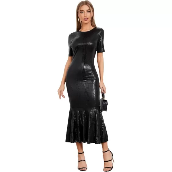 WDIRARA Women's Plus Size Elegant Crocodile Print Short Sleeve Mermaid Hem Bodycon Maxi Dress
