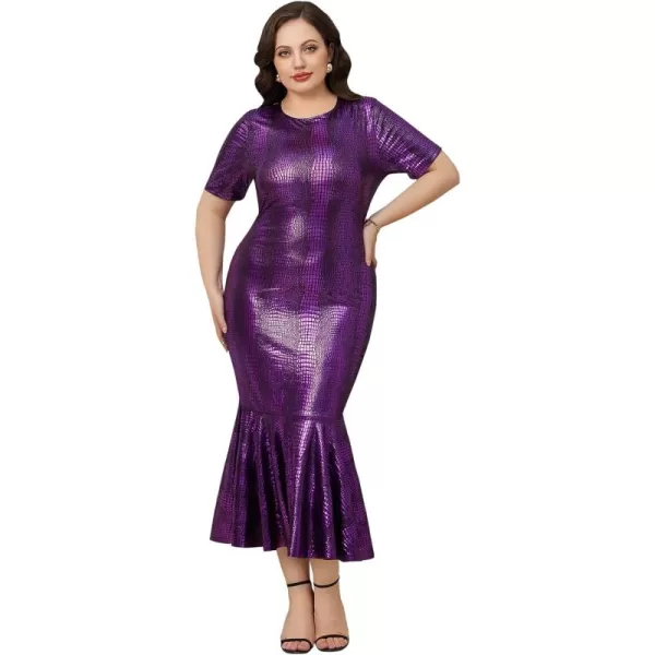 WDIRARA Women's Plus Size Elegant Crocodile Print Short Sleeve Mermaid Hem Bodycon Maxi Dress