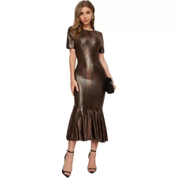 WDIRARA Women's Plus Size Elegant Crocodile Print Short Sleeve Mermaid Hem Bodycon Maxi Dress