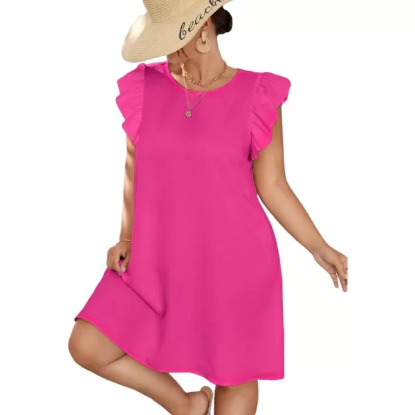 WDIRARA Women's Plus Size Ruffle Cap Sleeve Round Neck Dress Summer Tunic Dresses