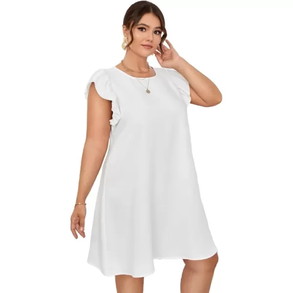 WDIRARA Women's Plus Size Ruffle Cap Sleeve Round Neck Dress Summer Tunic Dresses