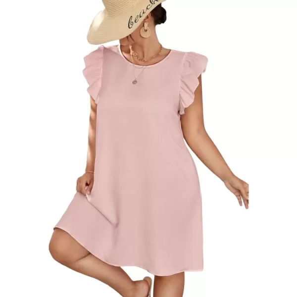 WDIRARA Women's Plus Size Ruffle Cap Sleeve Round Neck Dress Summer Tunic Dresses