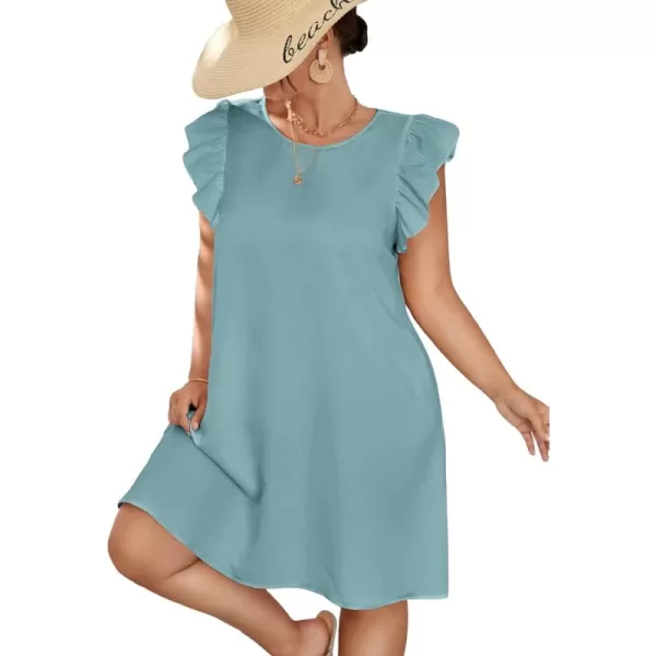 WDIRARA Women's Plus Size Ruffle Cap Sleeve Round Neck Dress Summer Tunic Dresses