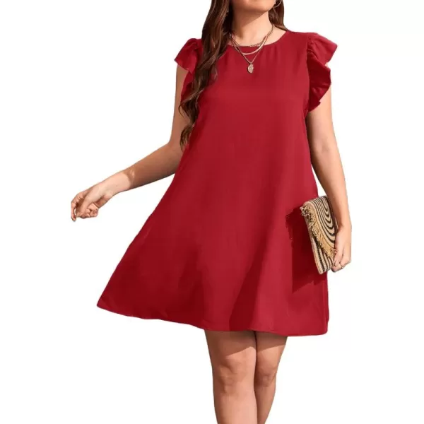 WDIRARA Women's Plus Size Ruffle Cap Sleeve Round Neck Dress Summer Tunic Dresses